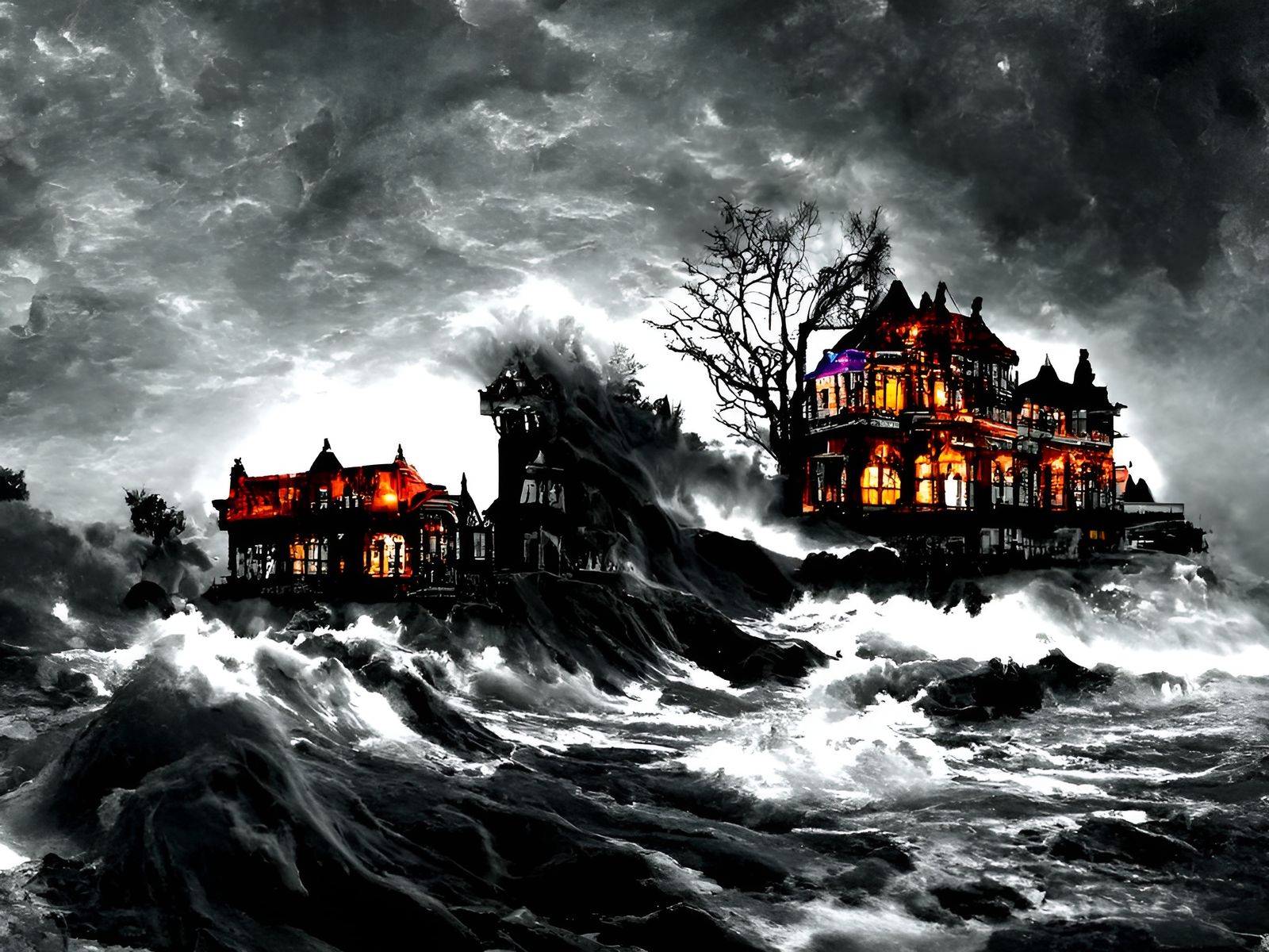 Eerie Victorian House on the Ocean in Dieselpunk Style