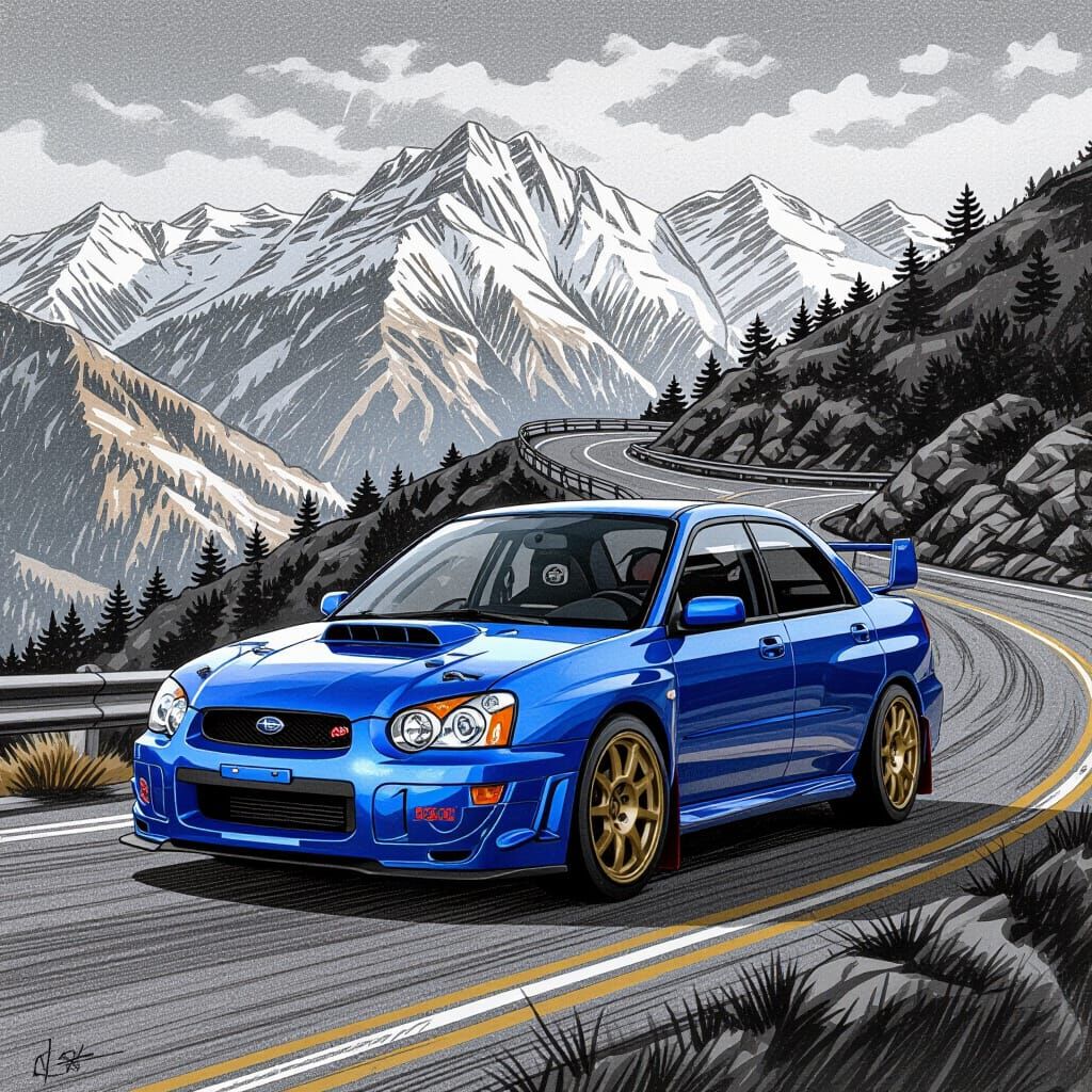 2002 Subaru WRX Bug Eye in Charcoal Sketch Style