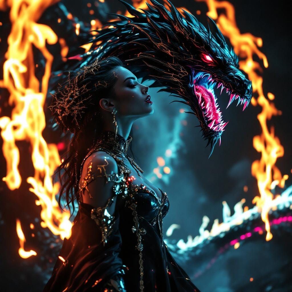 Daenerys and Dragon in Synthwave Retro-Futurism