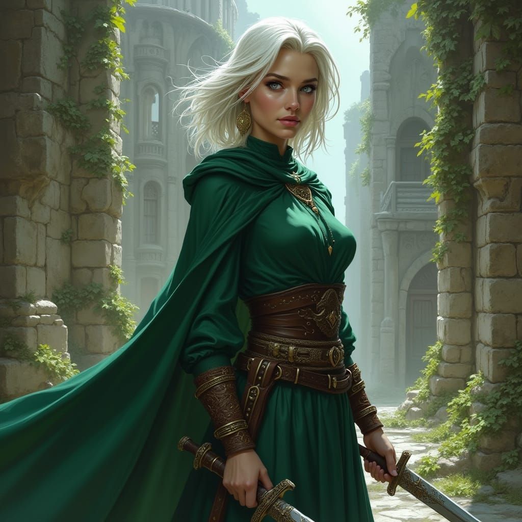 Ethereal Warrior Mage in Ancient Stone City