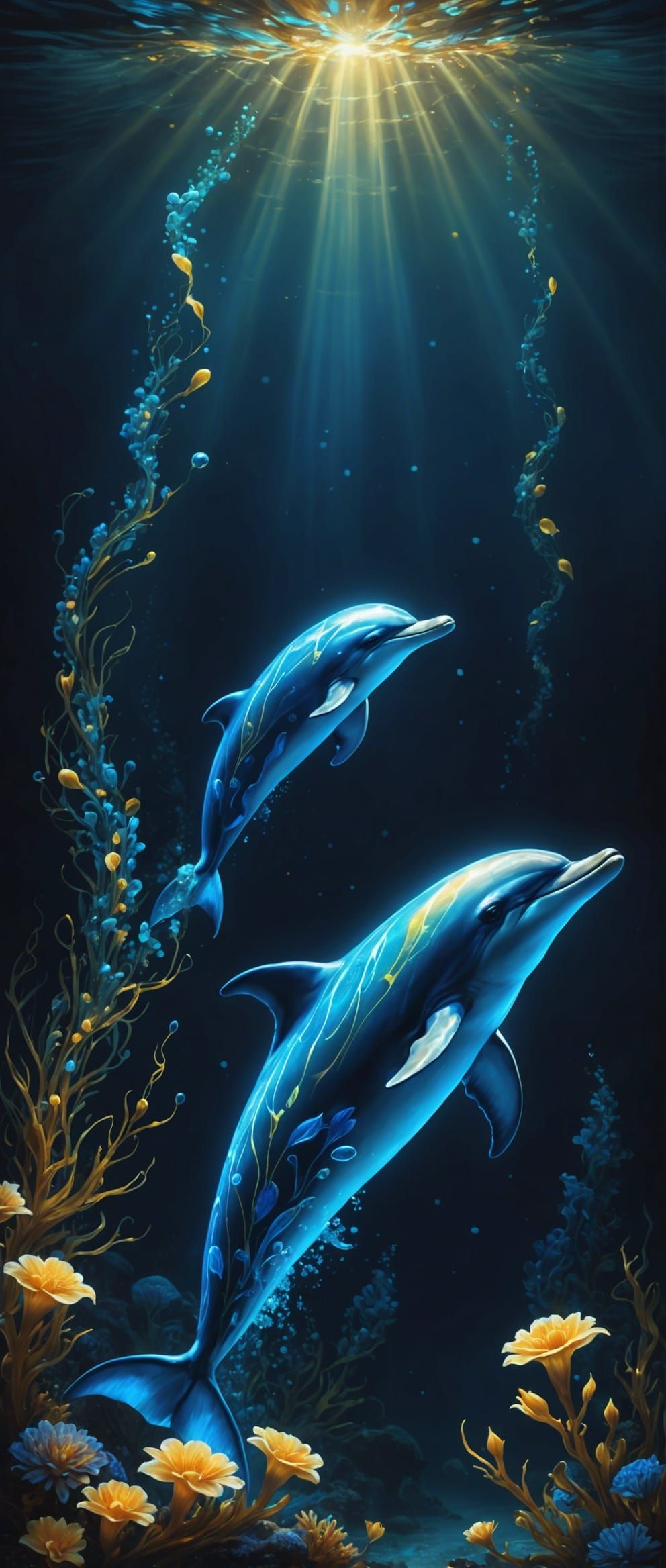 Bioluminescent Fantasy Dolphin in the Deep Sea