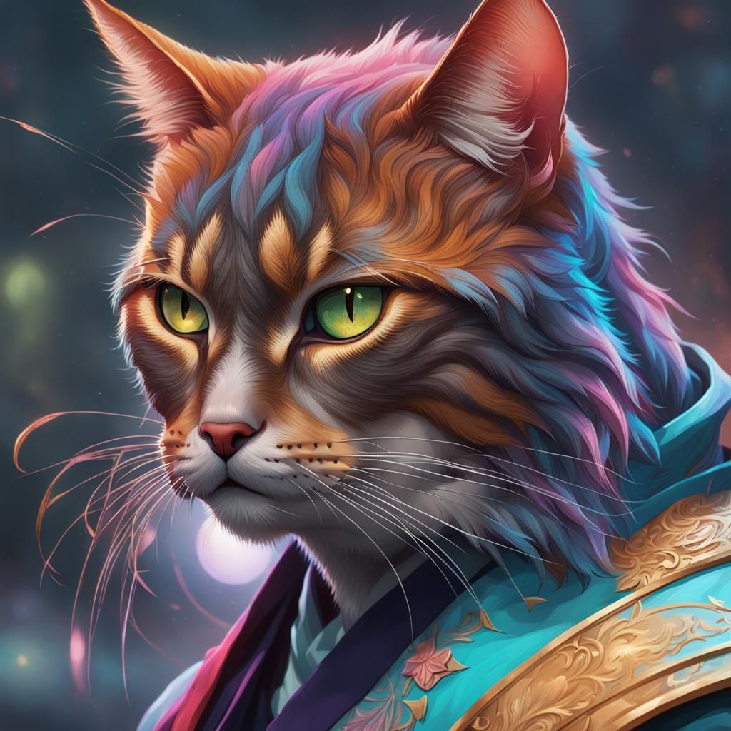 Hyperdetailed Cat Portrait in Art Nouveau Style