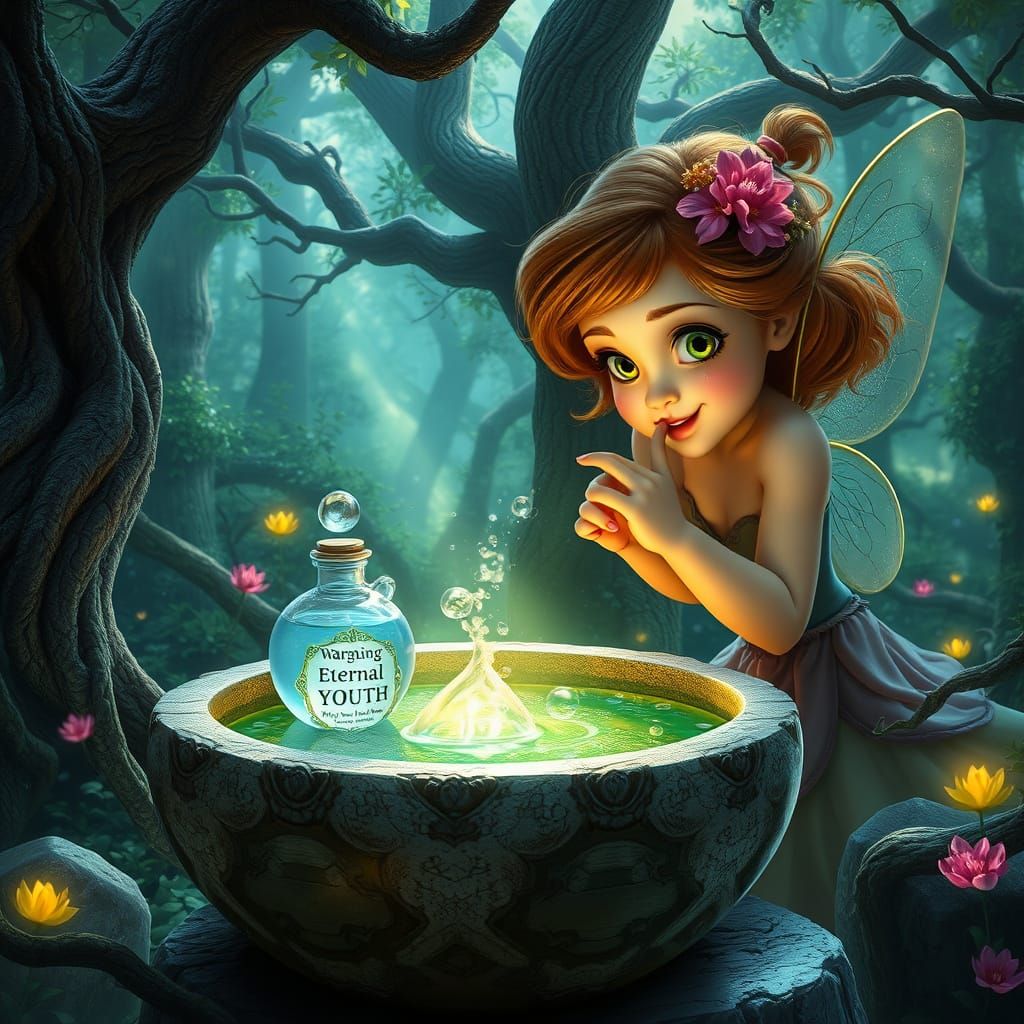 Mystical Forest Glade with Eternal Youth Potion