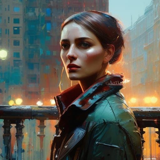 Russian Girl Portrait in Moscow, Oil on Canvas