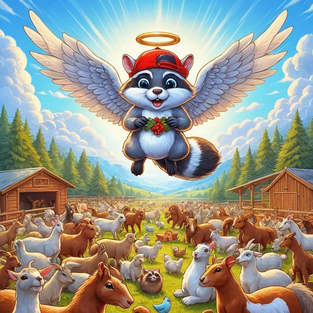 Guardian Angel Squirrel and Raccoon Cartoon