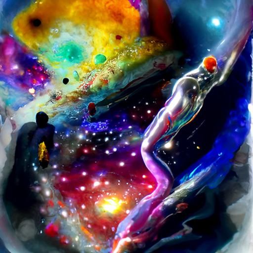 Holographic Universe Illustration in Mixed Media Style