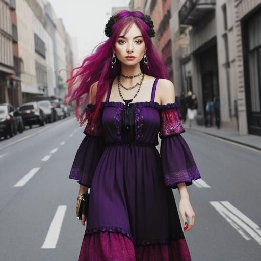 Hippie Girl in Flowing Dress