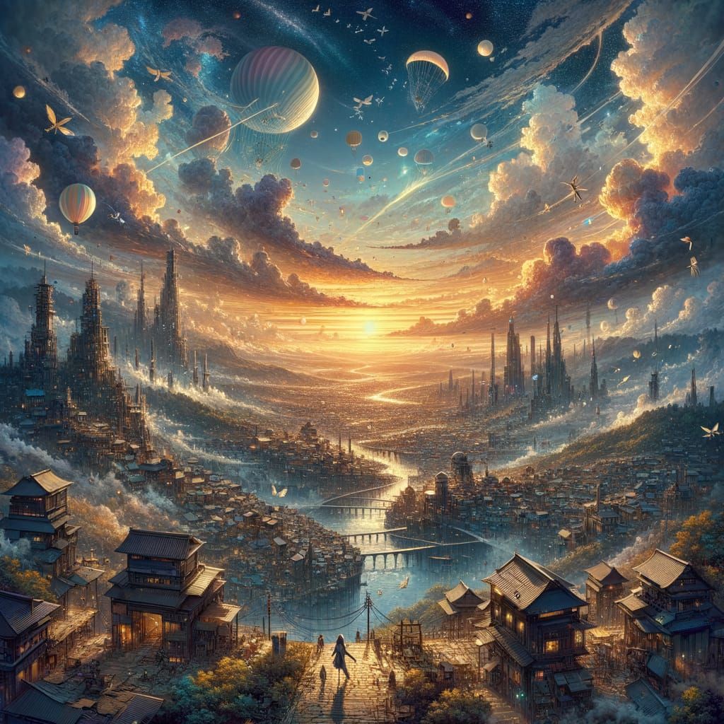 Surreal Anime Cityscape in Pre-1912 Art Style