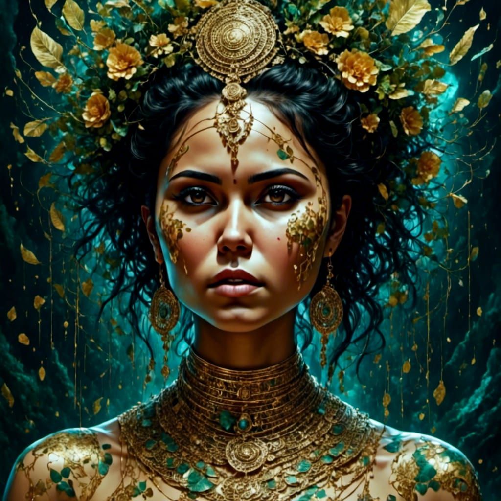 Warrior Tree Woman in Klimt Style