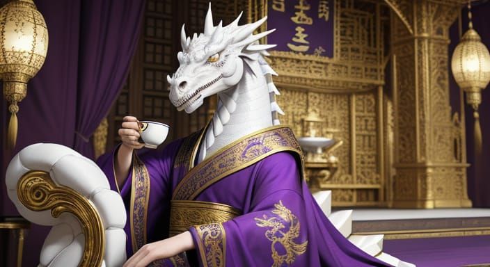 Majestic Dragon Sits in Elegant Tea Ceremony