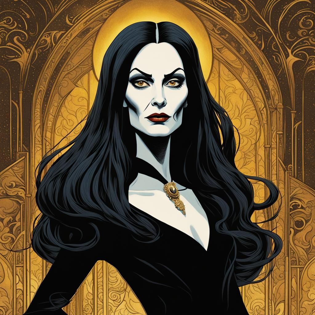 Morticia Addams Portrait in Comic Book Style