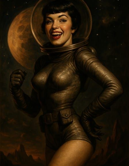 Vintage Pin-Up Goddess in 1950s Space Suit