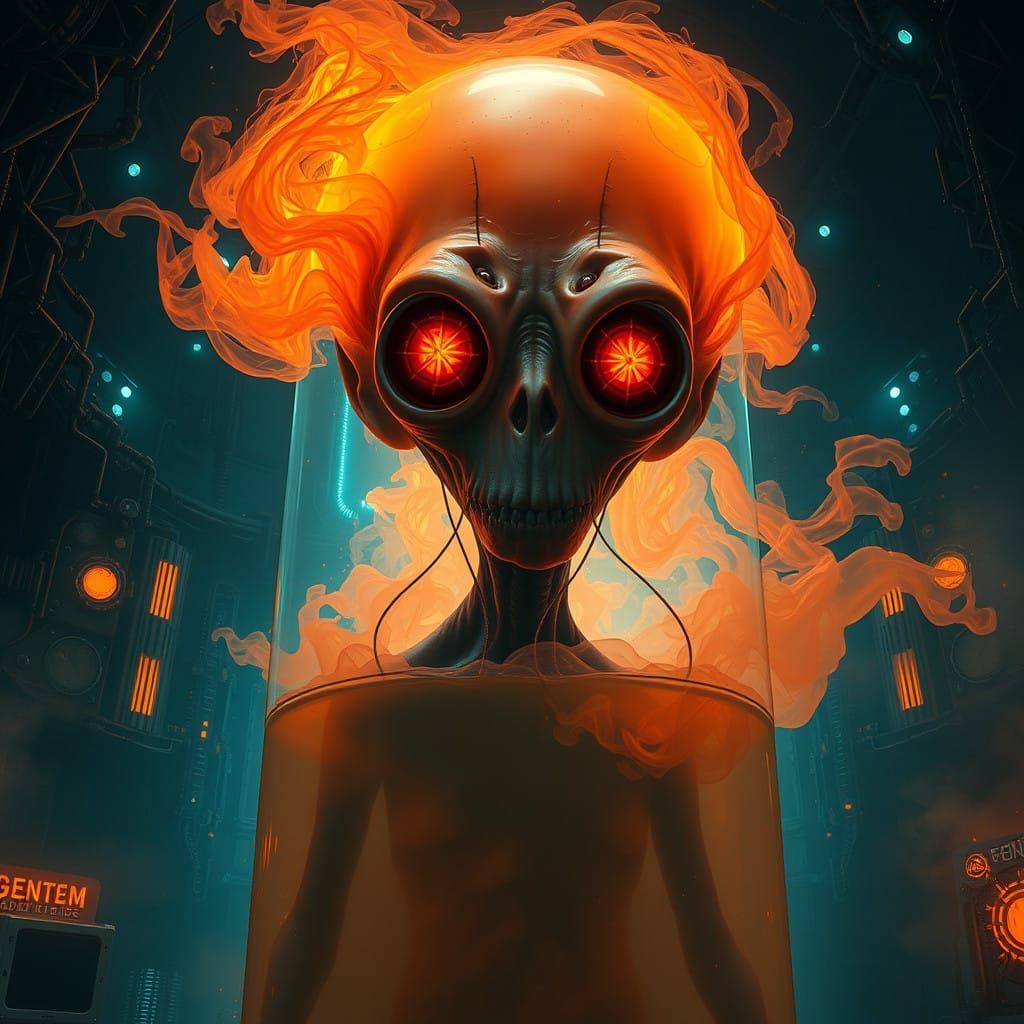 Distorted Navigator Immersed in Iridescent Tank amidst Cyber...