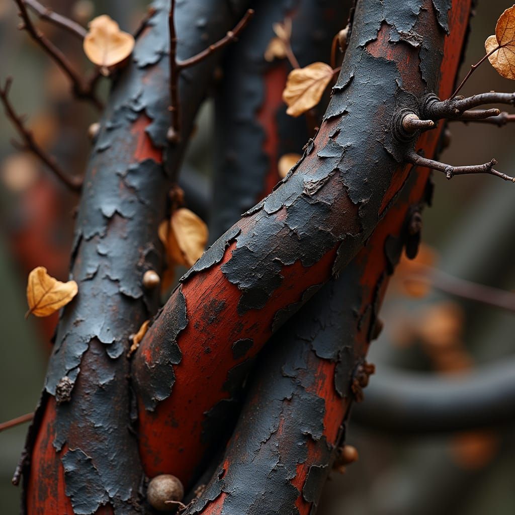 Golden Leaves and Twisted Branches in Autumn