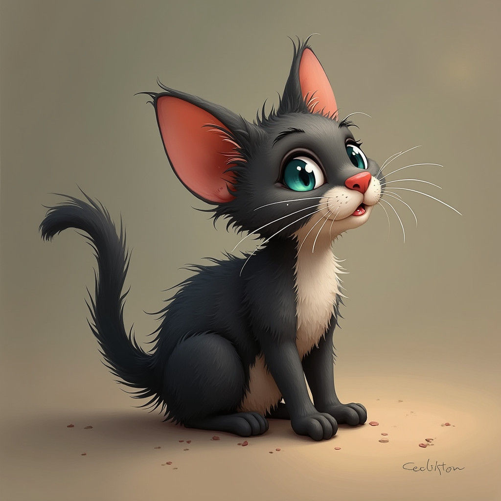 Curious Cat with Sleek Fur and Twitching Tail