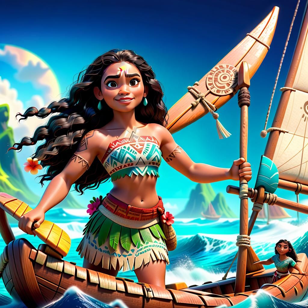 Moana and Hei Hei Sail: 3D Digital Art