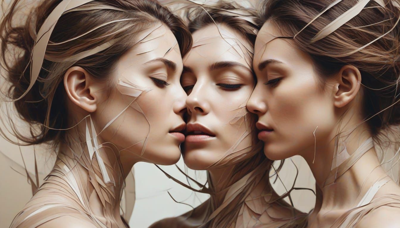 Abstract Expressionist Triple Exposure of Entwined Lovers