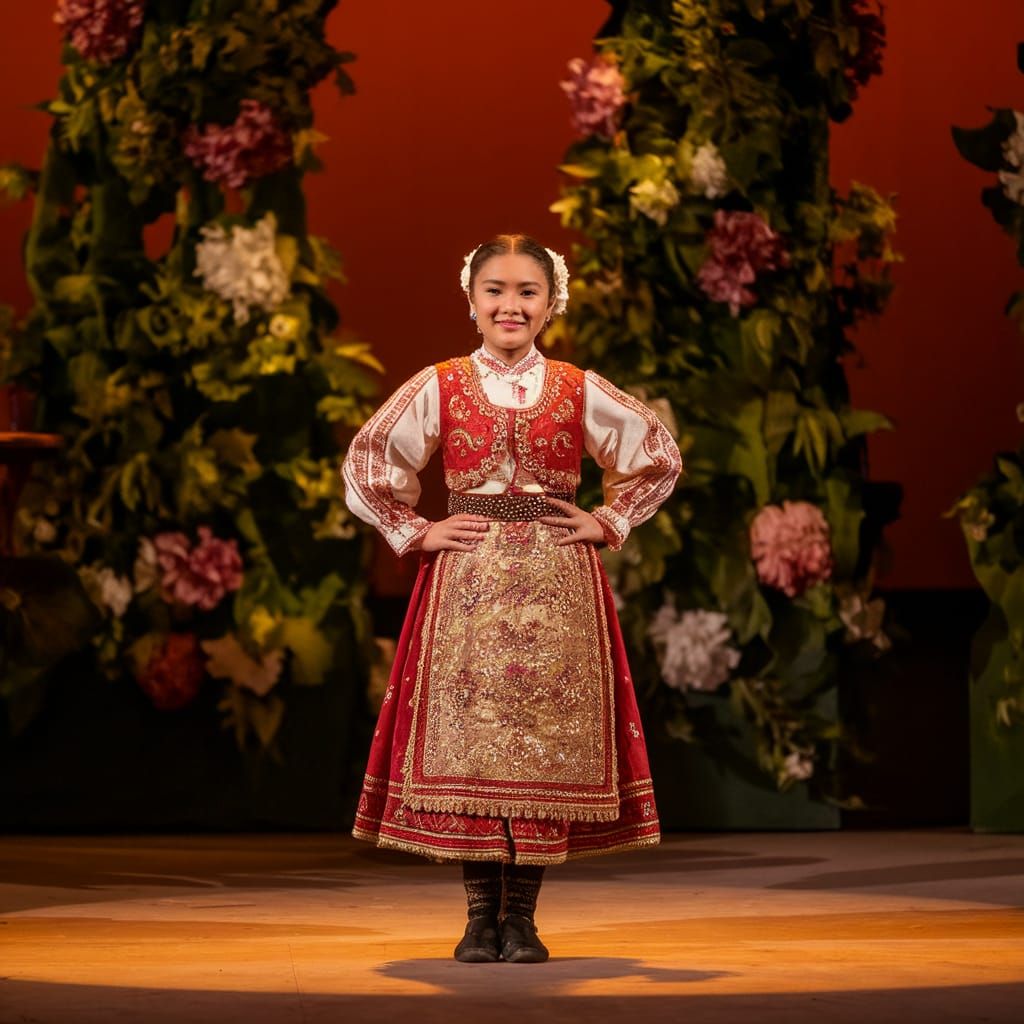Traditional Folk Dancer on Stage in Vibrant Costume
