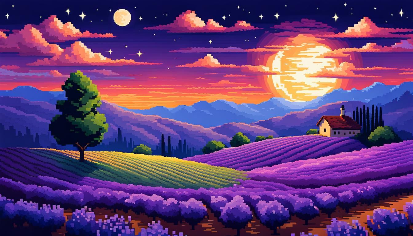 Lavender Field at Moonlit Night: SNES Pixel Art