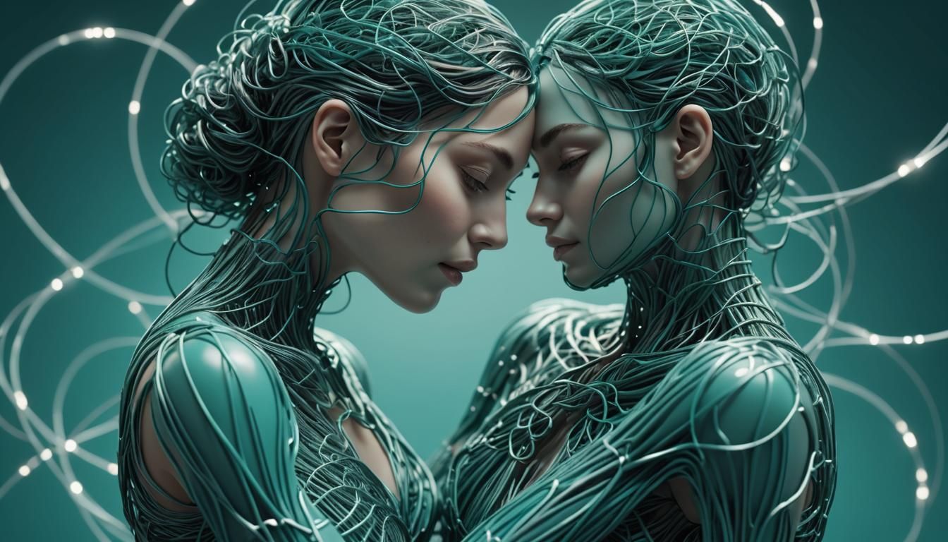 Ethereal Embrace: 3D Render in Teal-Infused Style