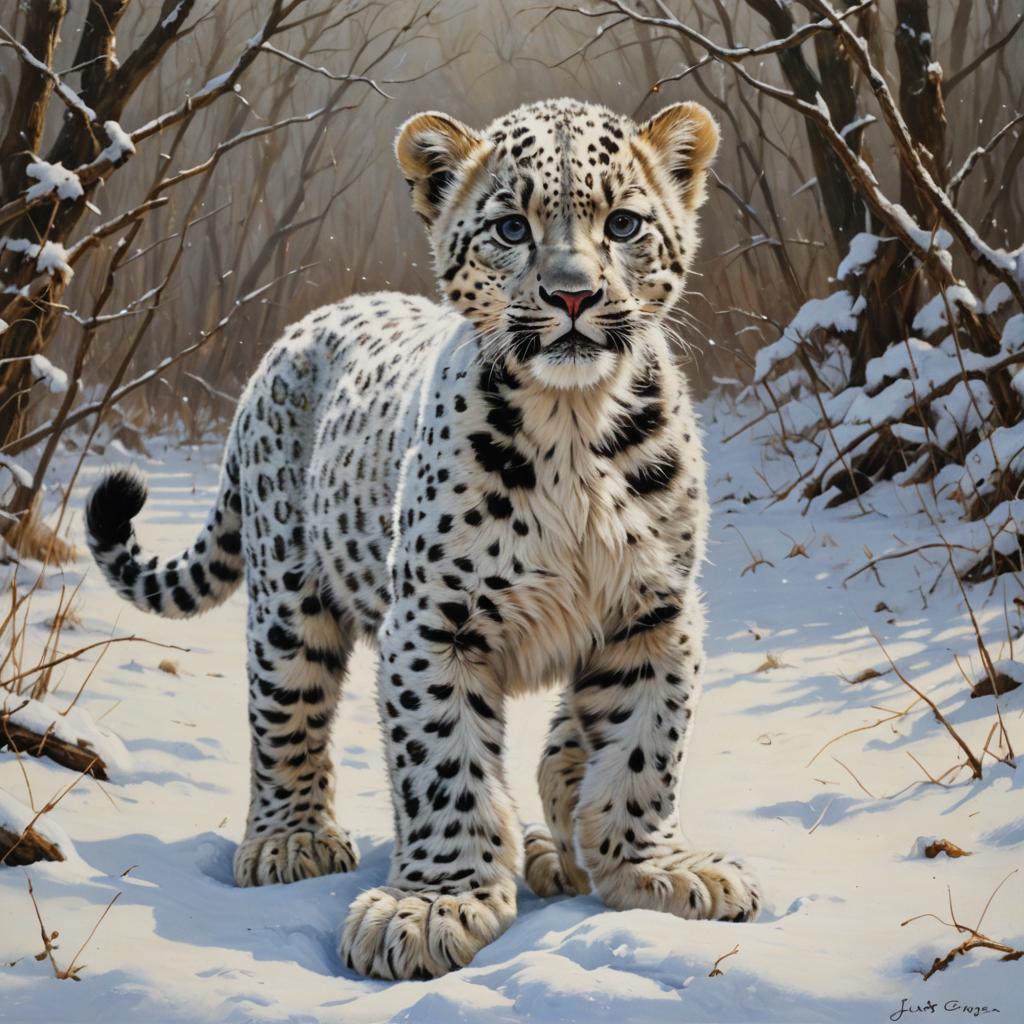 Baby White Snow Leopard as Oil Painting