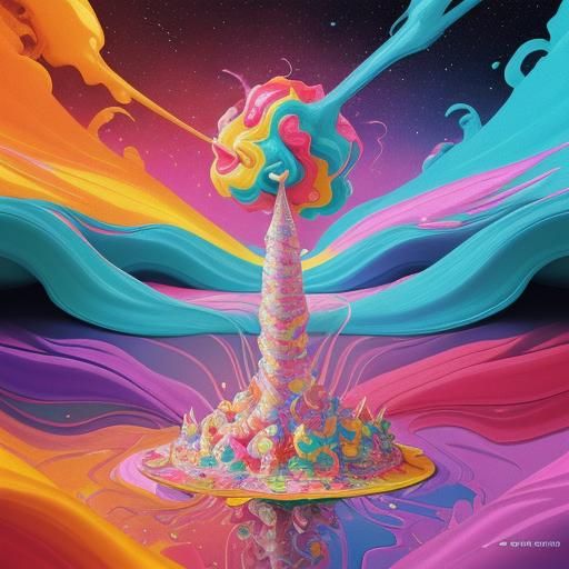 Fiery Water in Cosmos: Candy Art Illustration