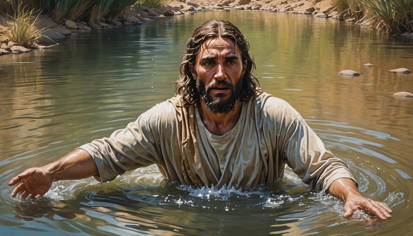Jesus' Baptism in the Jordan River, Hyperrealistic Style