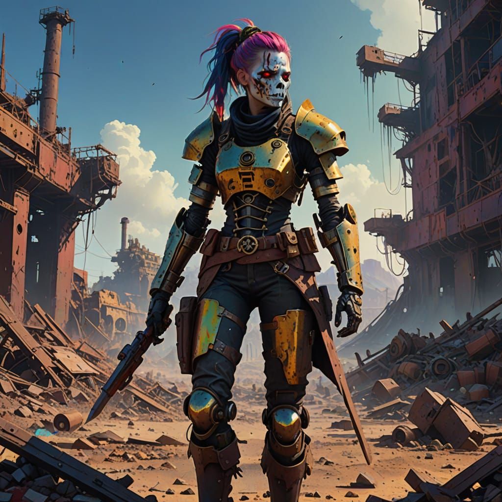 Steampunk Warrior Stands Tall in Desert Ruins