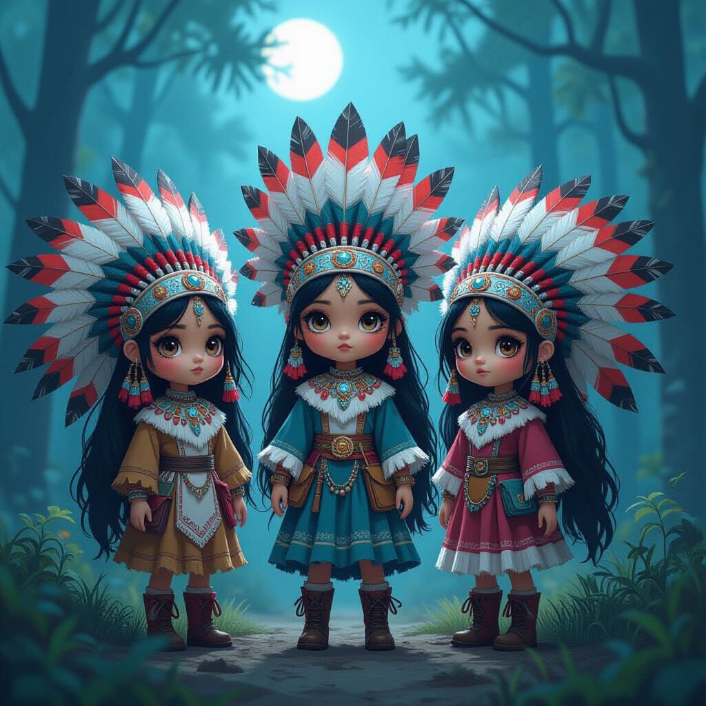 Rebellious Dolls in Misty Forest, Dreamy Illustration