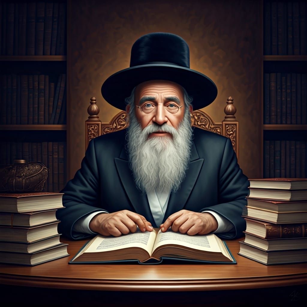 Wise Hasidic Jew Illuminated by Ancient Wisdom
