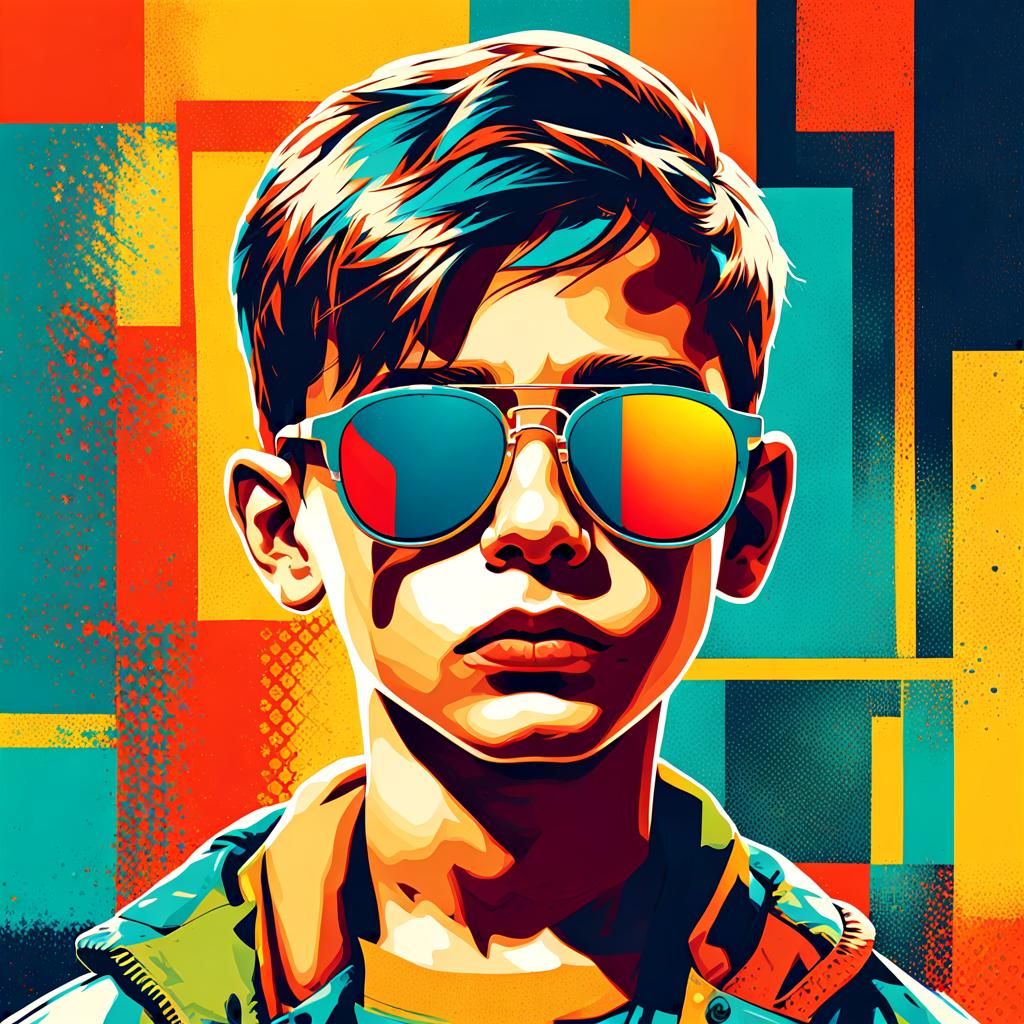 Pop Art Portrait of Boy with Sunglasses