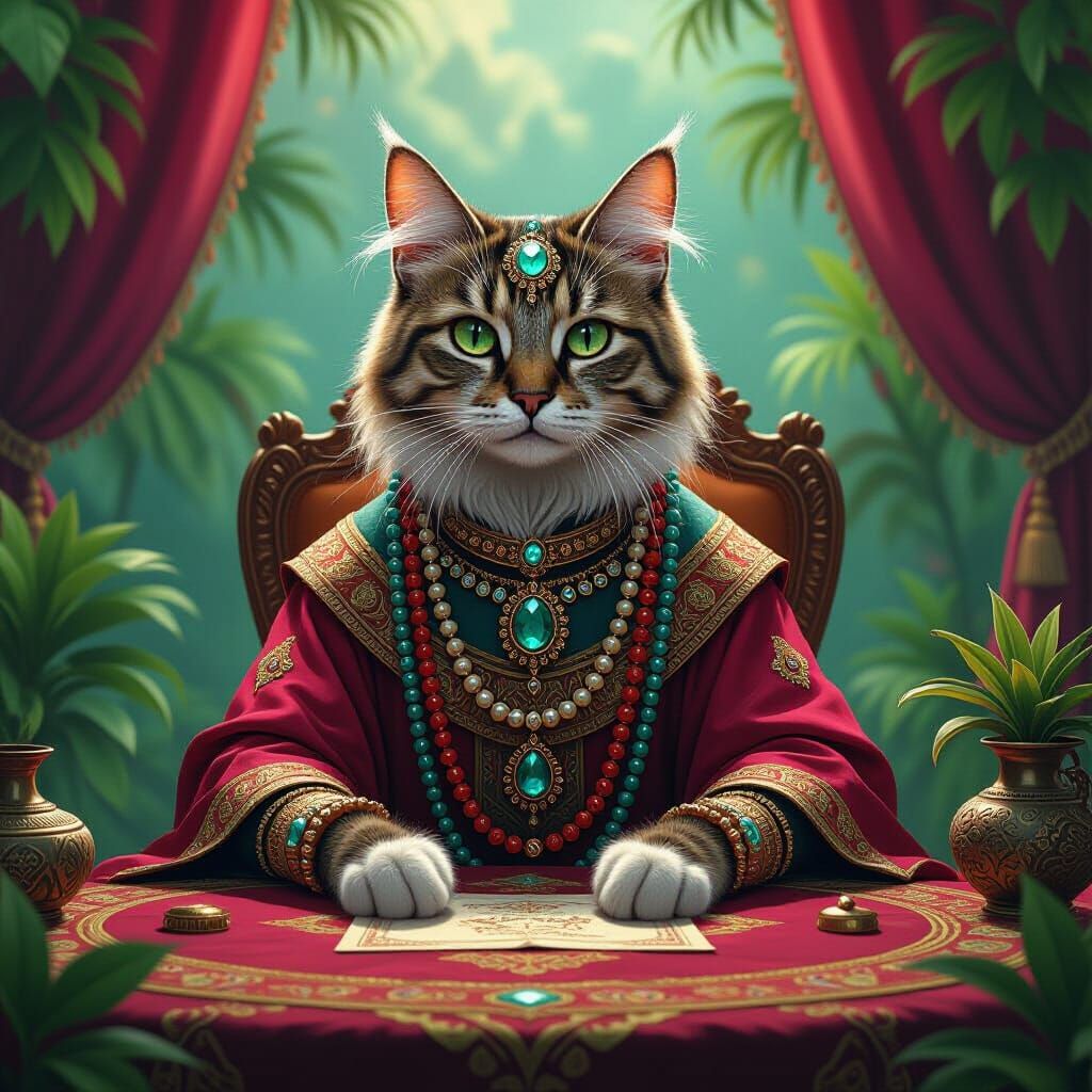 Mystical Cat Fortune Teller in Surrealist Style