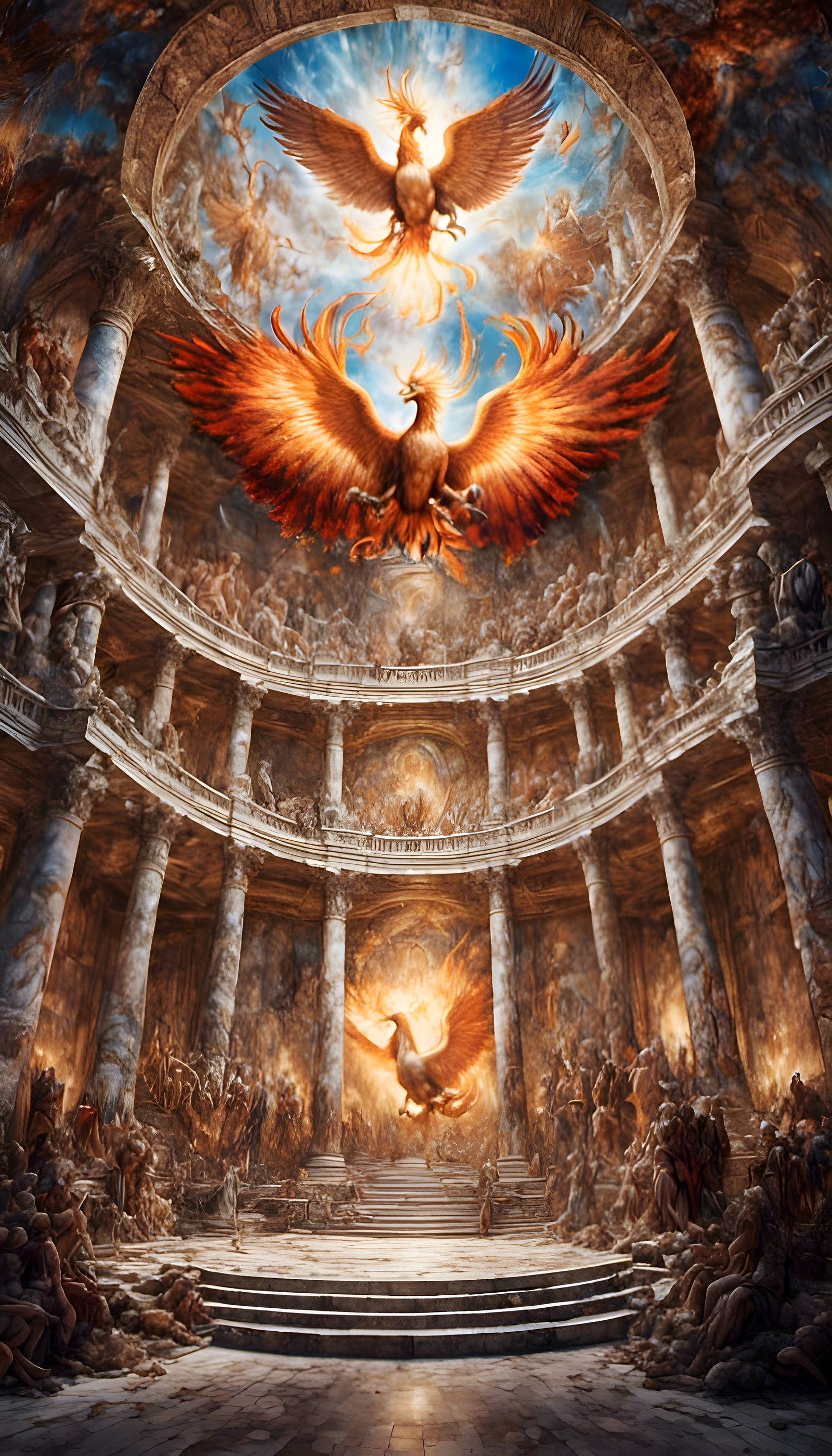 Renaissance Mural of Phoenix Revival in Greek Temple