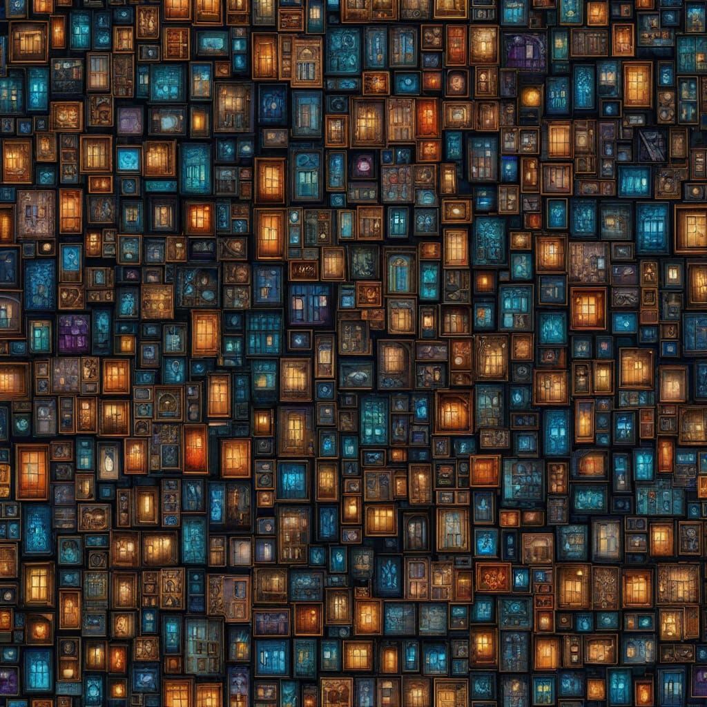 Luminous Diamond Box Amidst Stained Glass Squares