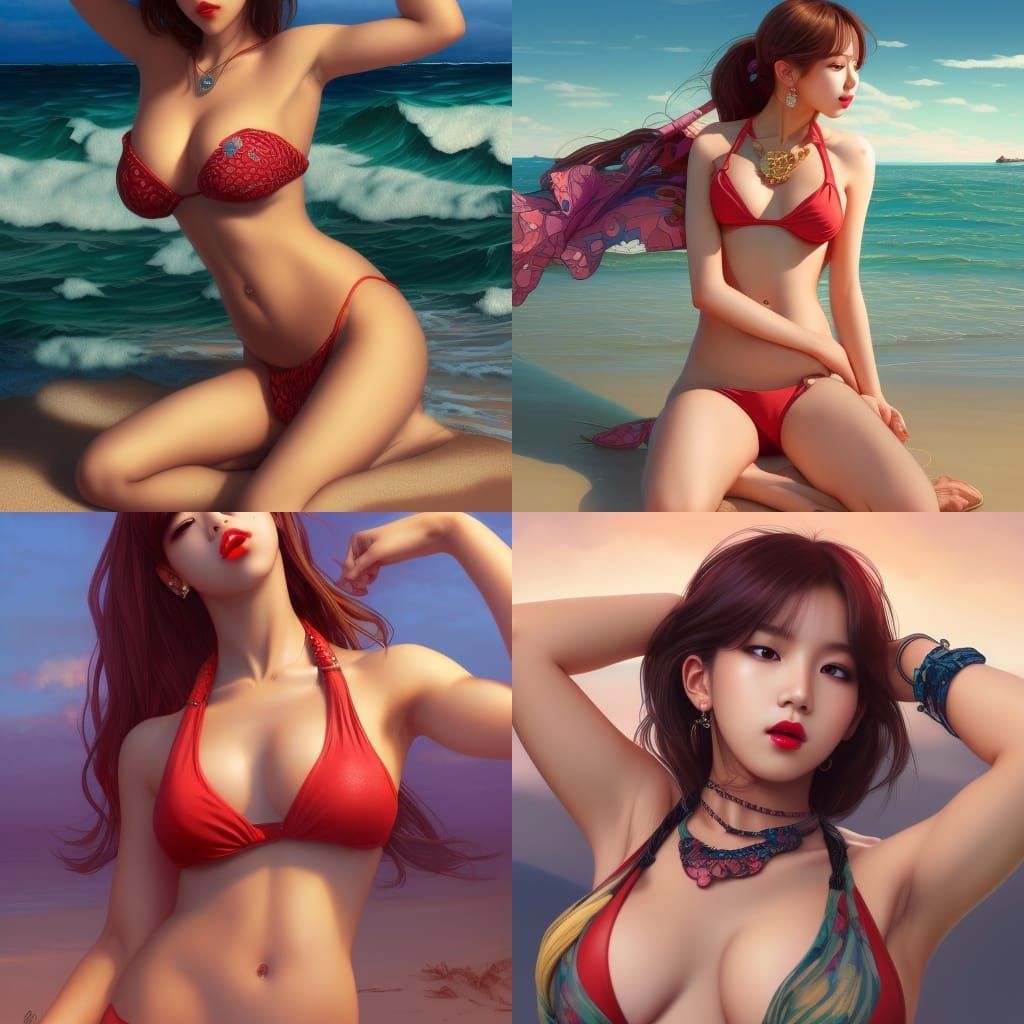 K-Pop Idol Portrait on Beach in Hyperdetailed Render