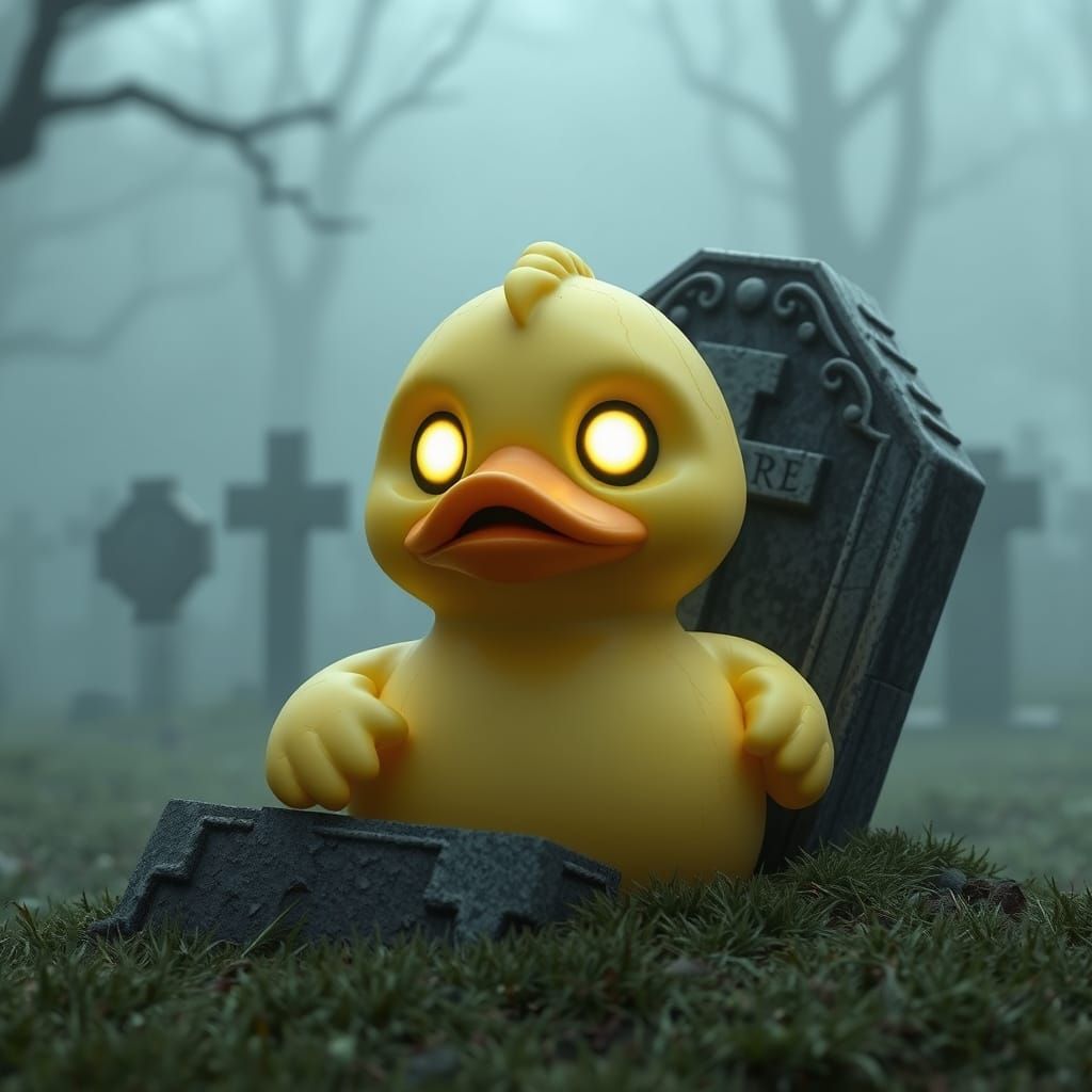 Fantasy Zombie Rubber Ducky Rises from Graveyard