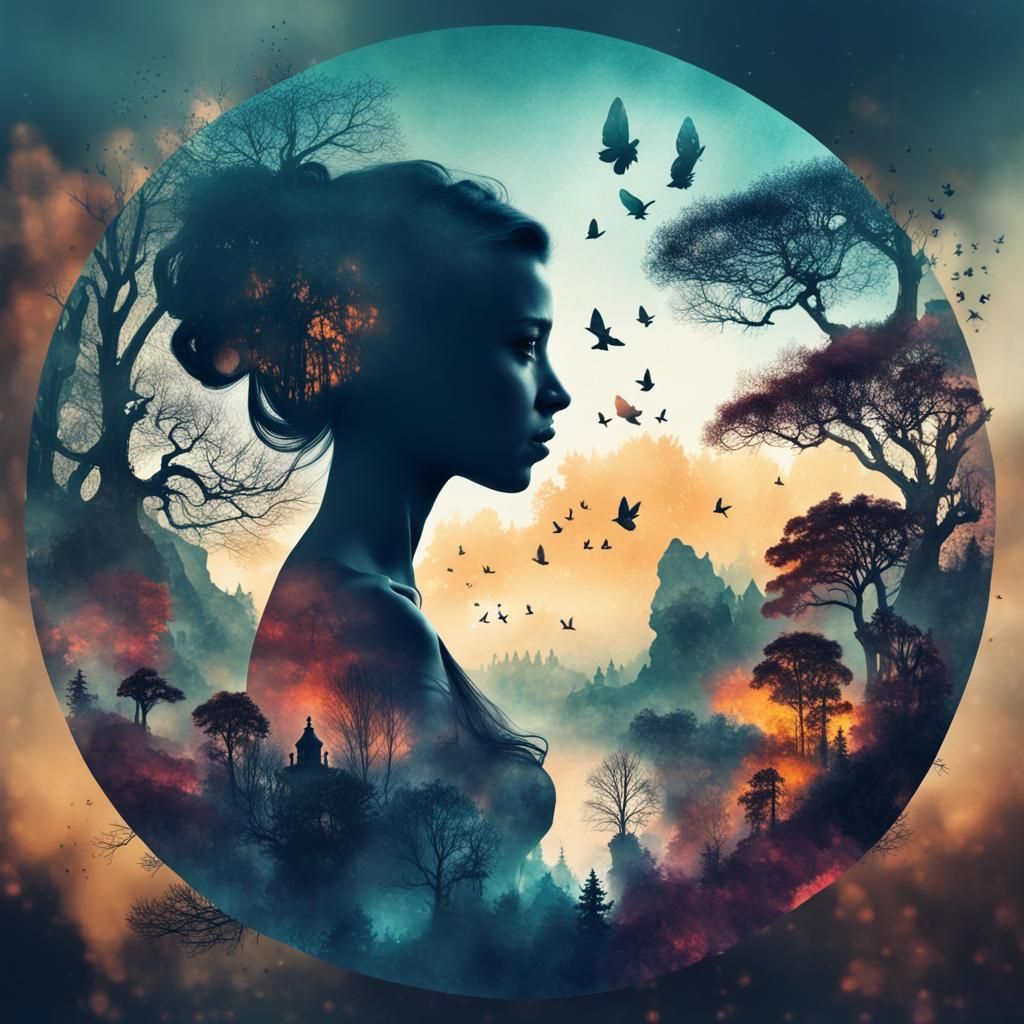 Dreamlike Double Exposure Collage Art Interpretation