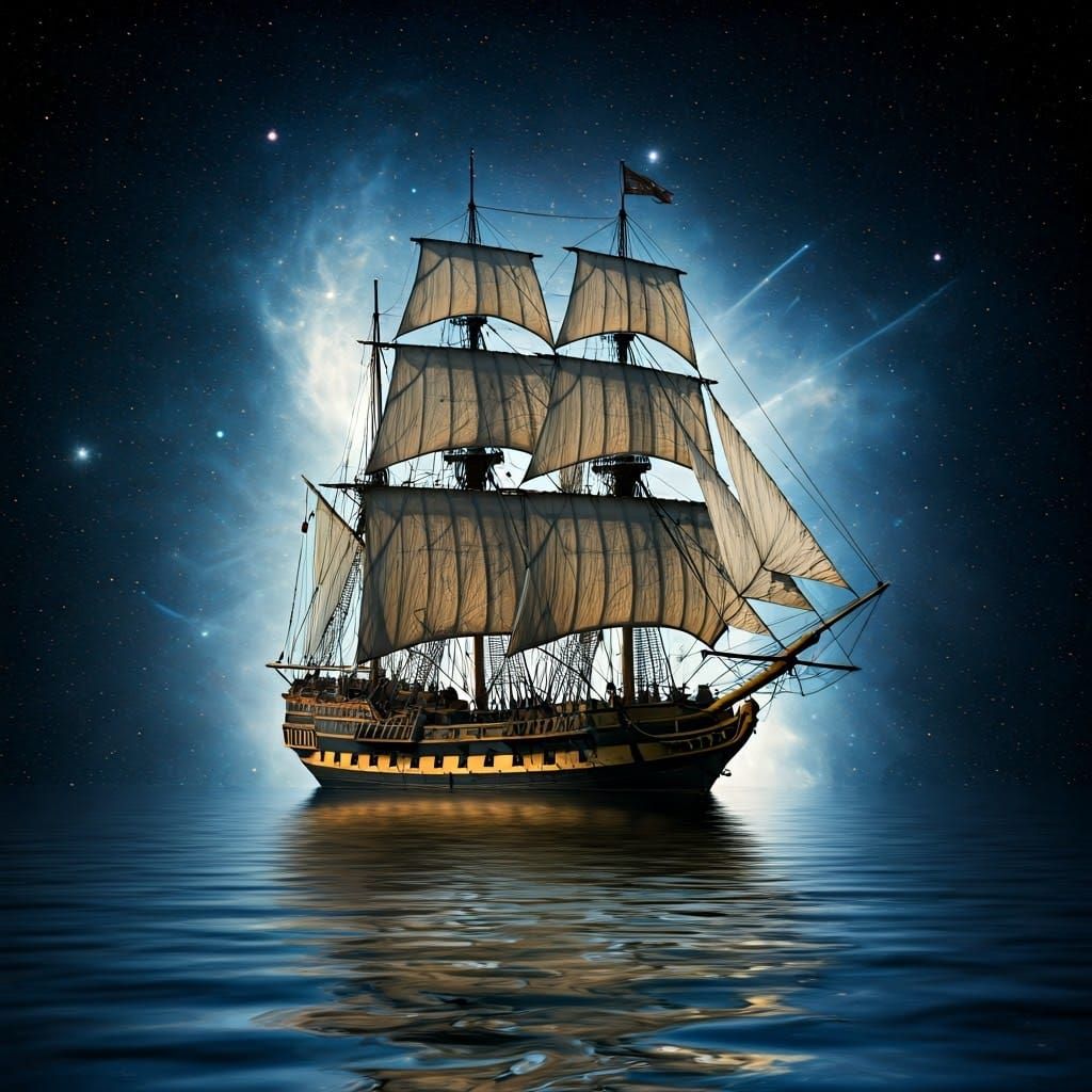 Pirate Ship on a Starlit Night