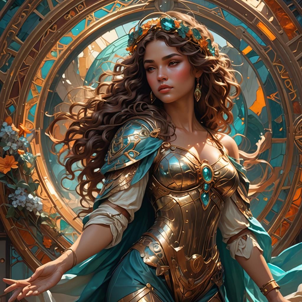 Haloed Woman with Flowing Hair, Hyperdetailed Digital Art