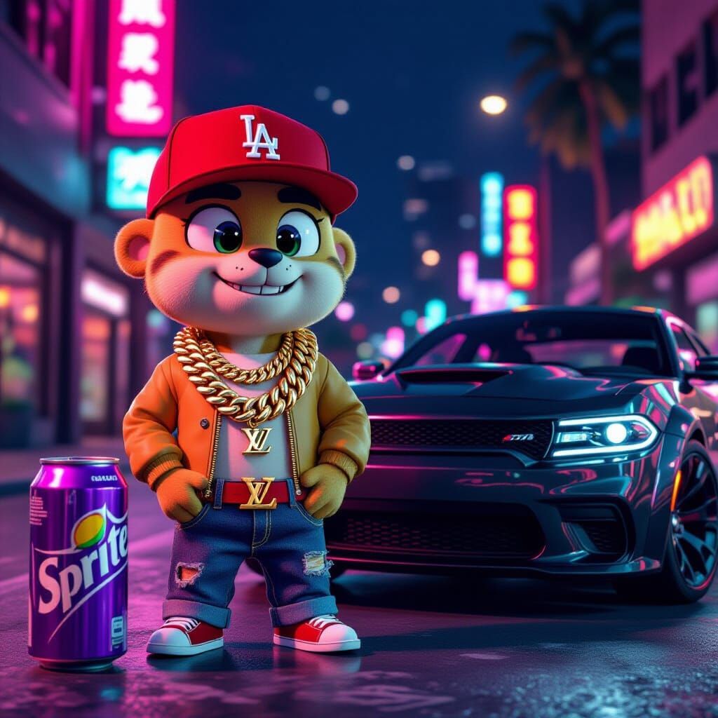 Darwin Watterson in Urban Night Scene with Gold Chain