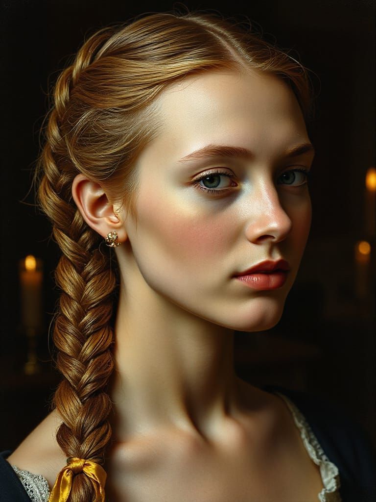 Dramatic Blonde Braid in Chiaroscuro Style