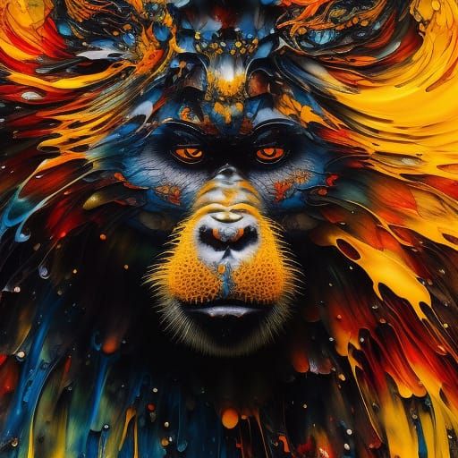 Terrifying Ghost Gorilla in Liquid Ink Style