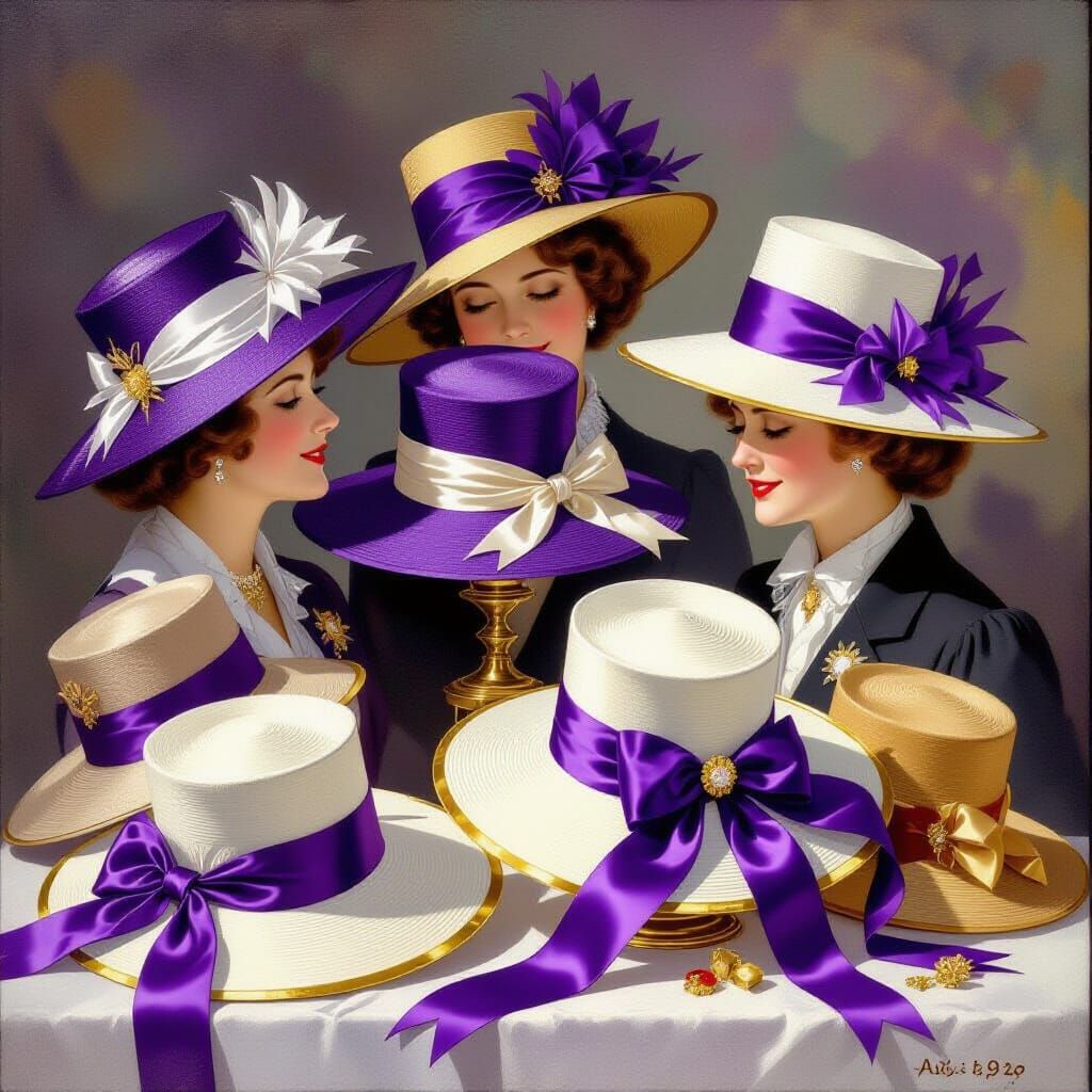 Alice Paul's Suffragist Hats in Purple, White, Gold