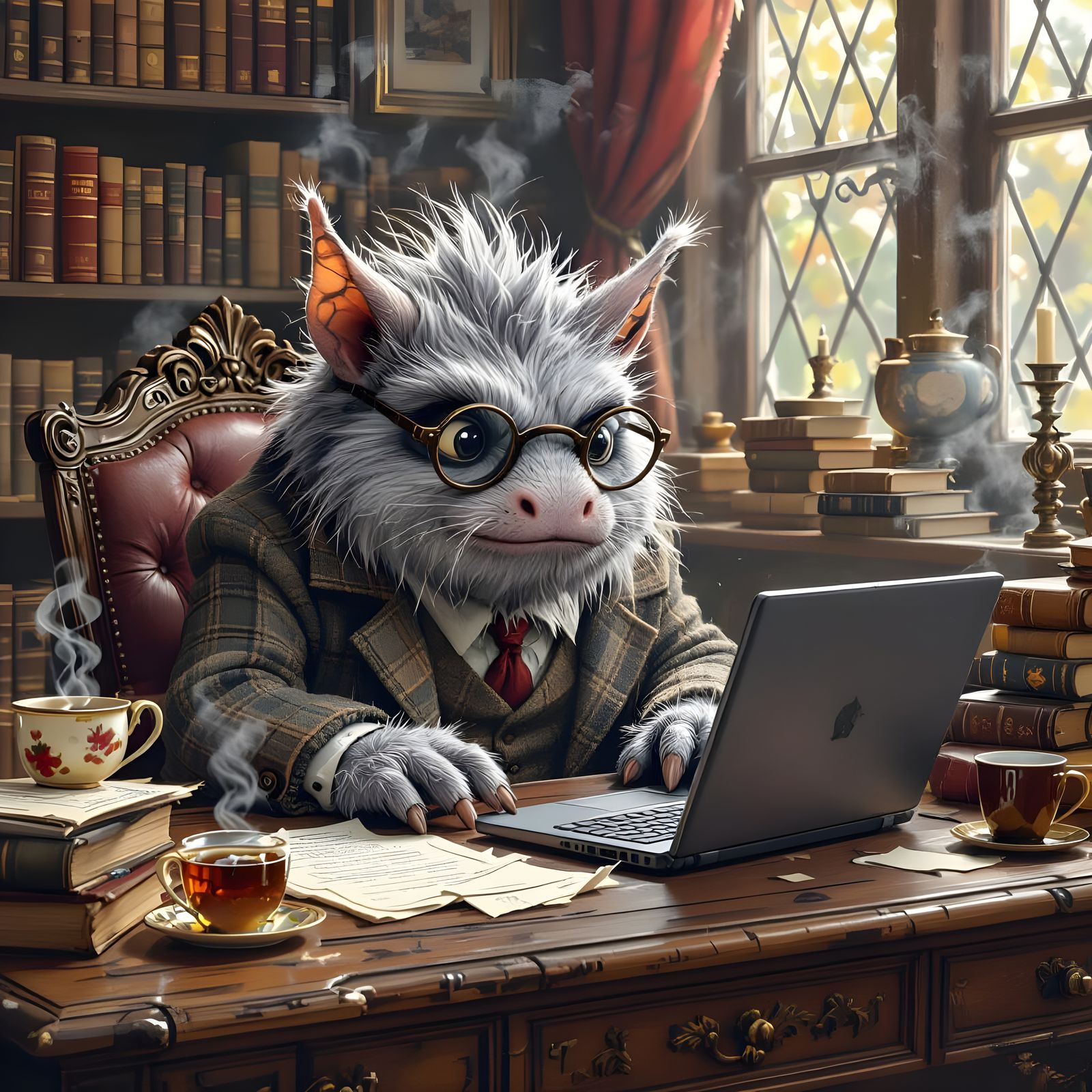 Wumpus Monster at Victorian Desk Resolving Problem