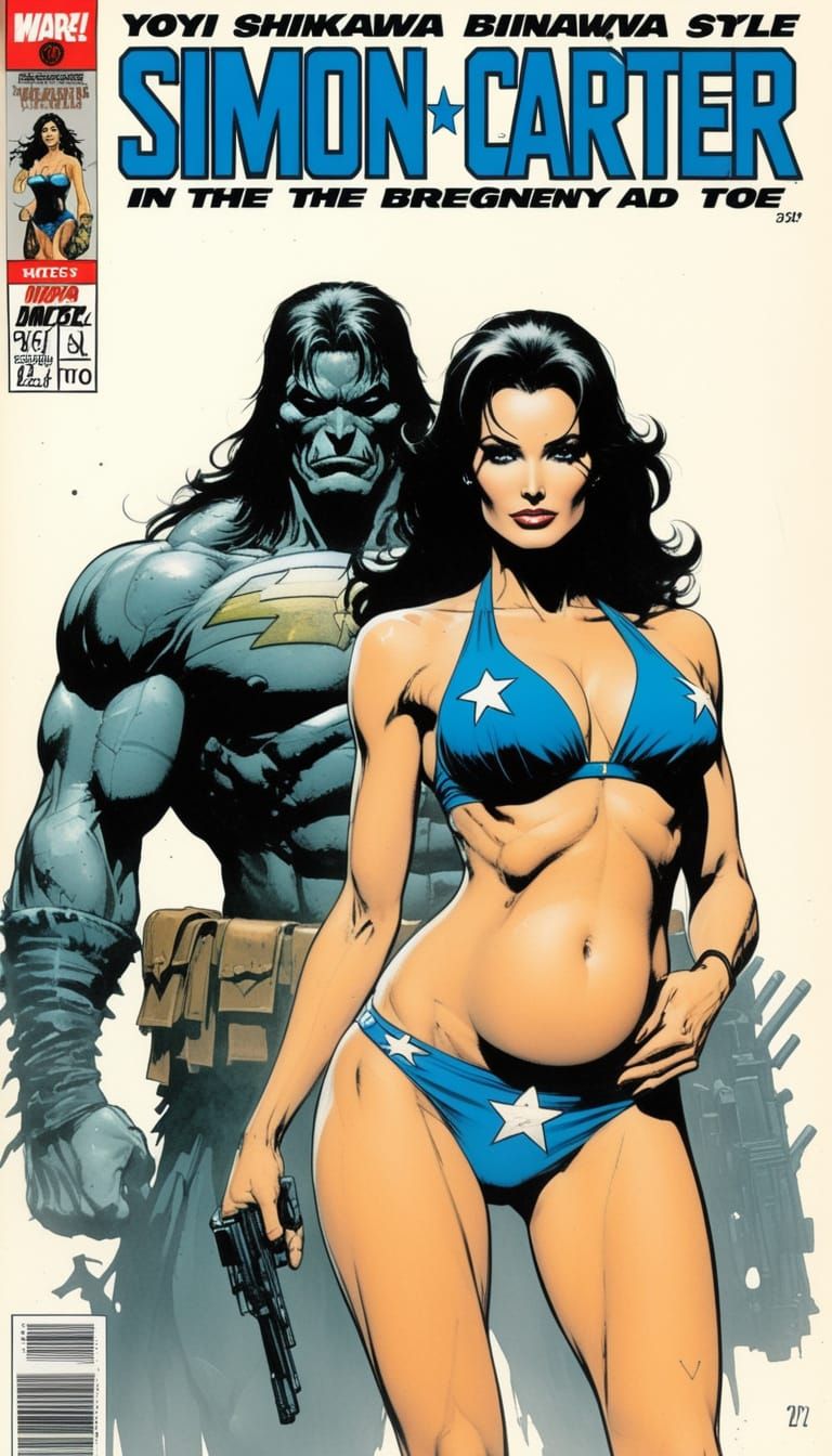 Pregnant Woman in Bikini, Comic Book Art