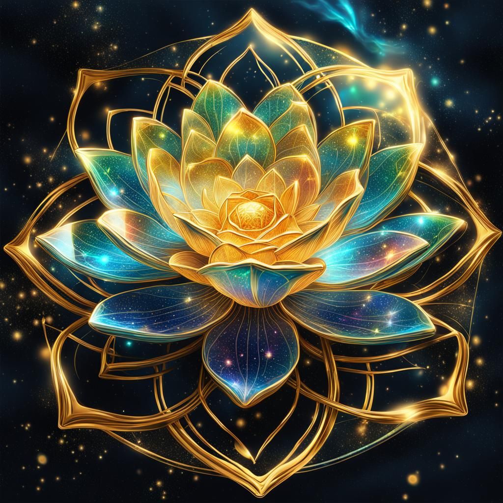 Gold Lotus in Shining Glass: Holographic Astral Art
