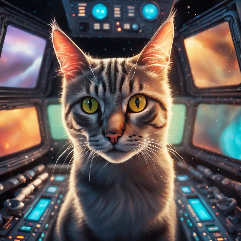 Hyperrealistic Cat Piloting Spaceship Concept Art