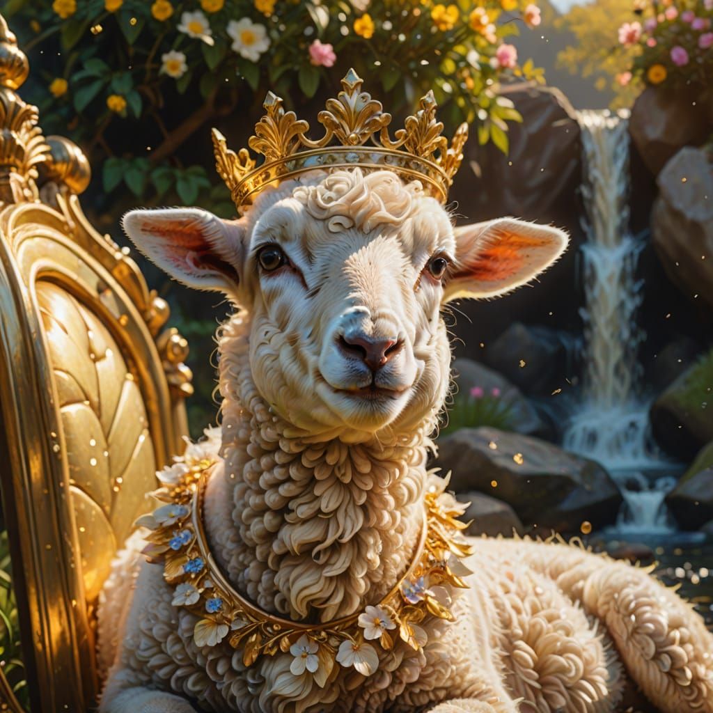Crowned Lamb King on Golden Throne