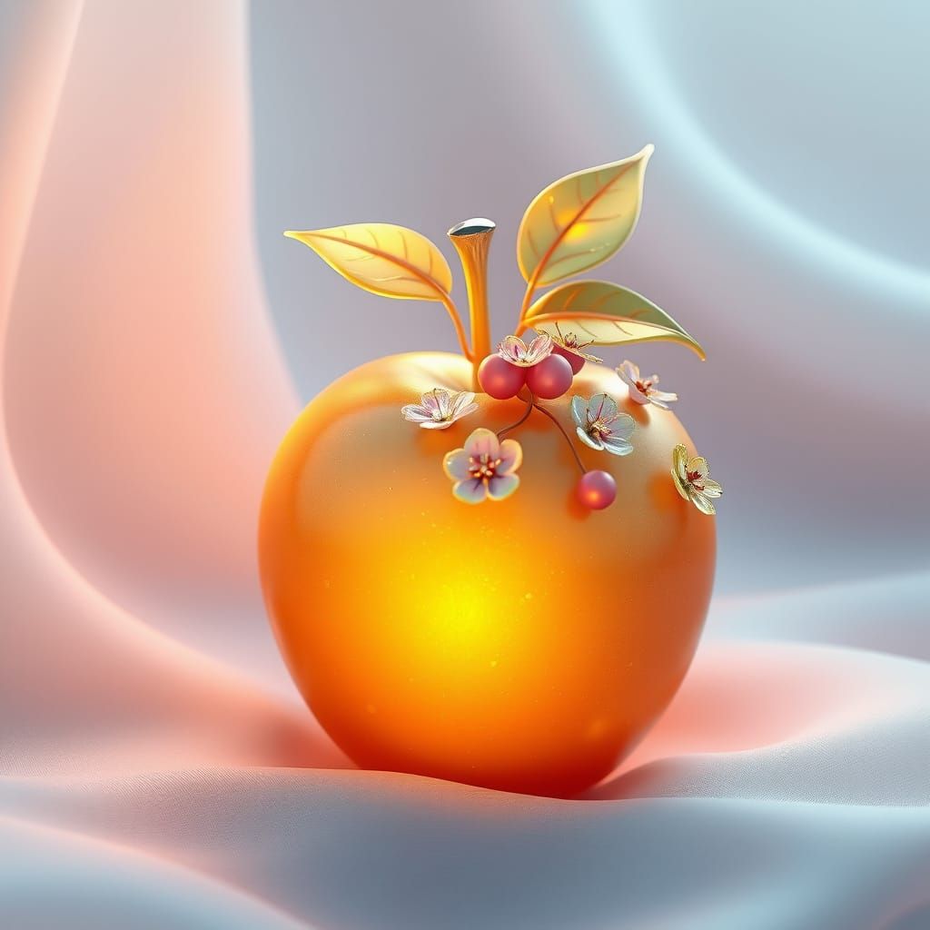 Ethereal Golden Apple in Whimsical Crystal and Floral Settin...