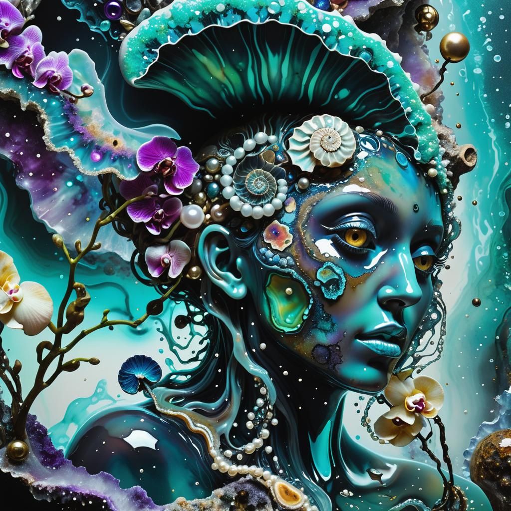 Water Elemental in Surreal Neon Ink Splatter Art